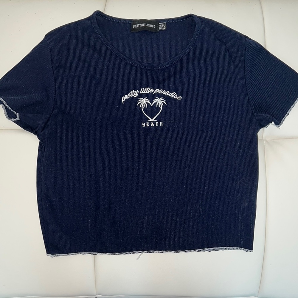 PLT Cropped Navy Blue Ribbed Top